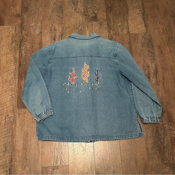 FINAL PRICE DROP Embroidered Cactus Denim Jacket by Passion-1 - Picture 2 of 7